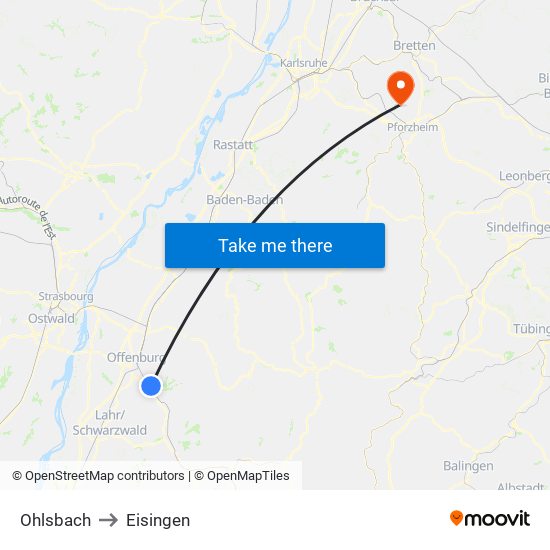 Ohlsbach to Eisingen map