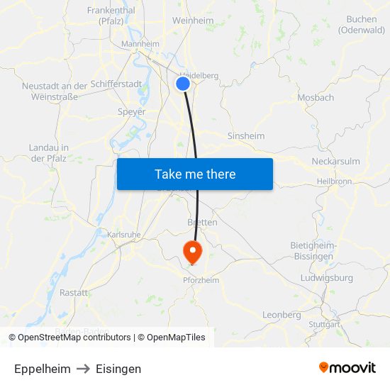 Eppelheim to Eisingen map