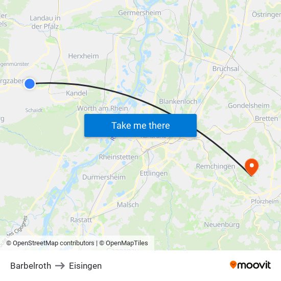 Barbelroth to Eisingen map