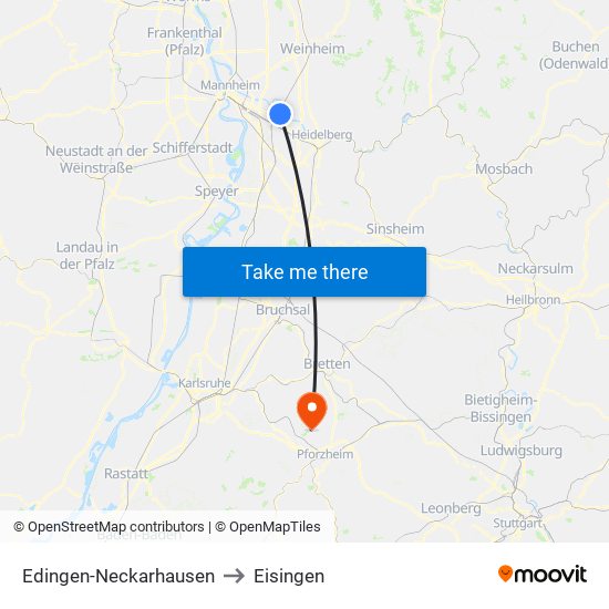 Edingen-Neckarhausen to Eisingen map