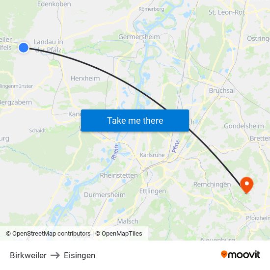 Birkweiler to Eisingen map