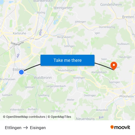 Ettlingen to Eisingen map