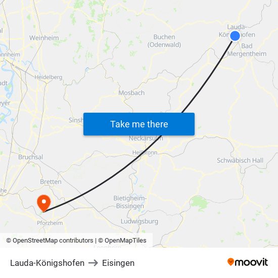 Lauda-Königshofen to Eisingen map