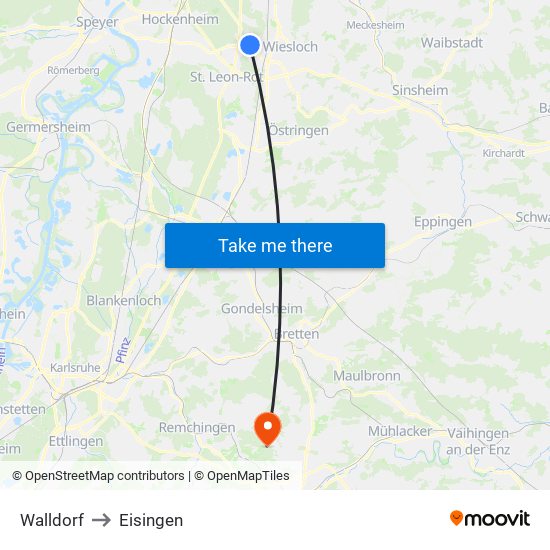 Walldorf to Eisingen map