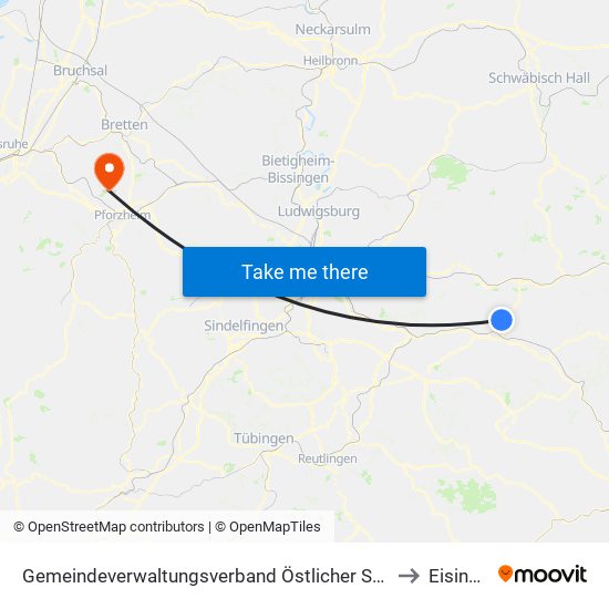 Gemeindeverwaltungsverband Östlicher Schurwald to Eisingen map