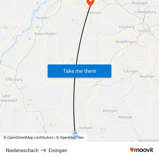 Niedereschach to Eisingen map