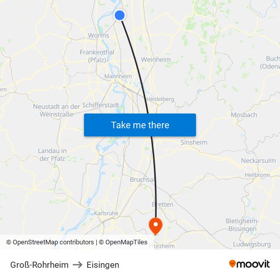 Groß-Rohrheim to Eisingen map