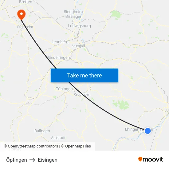Öpfingen to Eisingen map