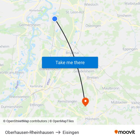 Oberhausen-Rheinhausen to Eisingen map