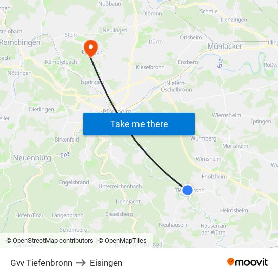 Gvv Tiefenbronn to Eisingen map