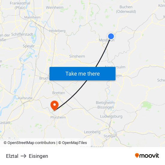 Elztal to Eisingen map
