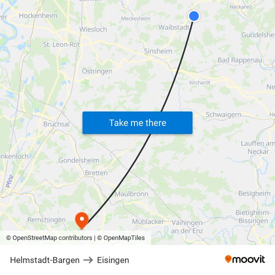 Helmstadt-Bargen to Eisingen map