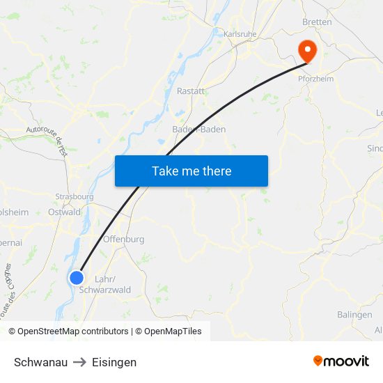 Schwanau to Eisingen map