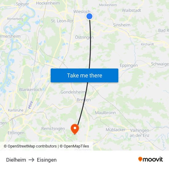 Dielheim to Eisingen map