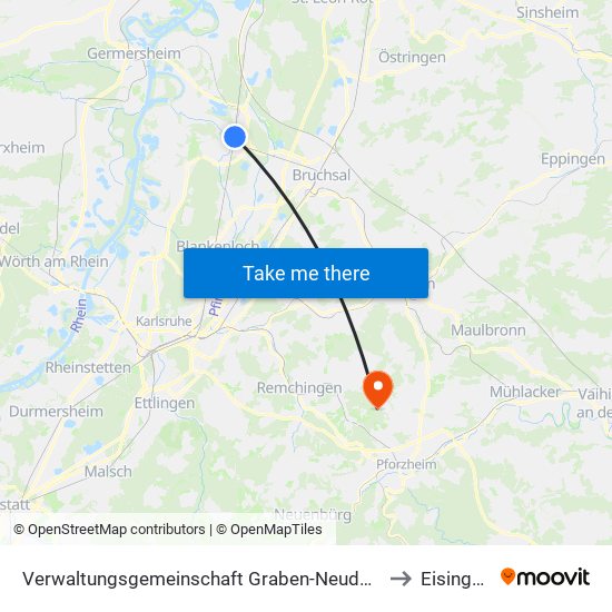 Verwaltungsgemeinschaft Graben-Neudorf to Eisingen map