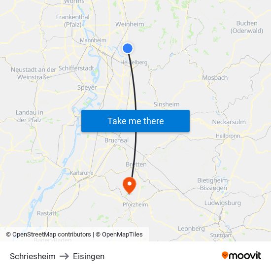 Schriesheim to Eisingen map