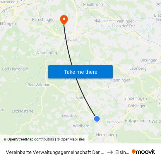 Vereinbarte Verwaltungsgemeinschaft Der Stadt Herrenberg to Eisingen map