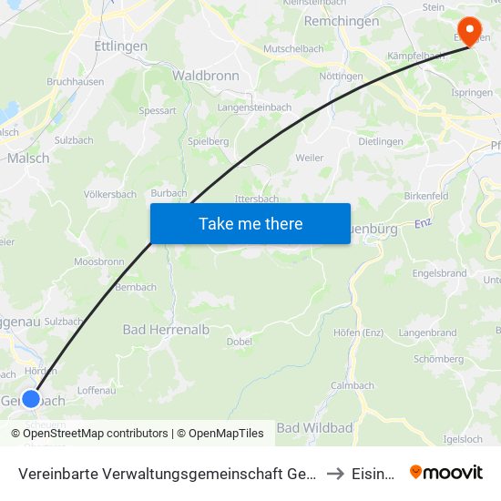 Vereinbarte Verwaltungsgemeinschaft Gernsbach to Eisingen map