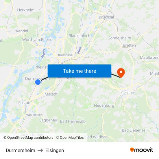 Durmersheim to Eisingen map