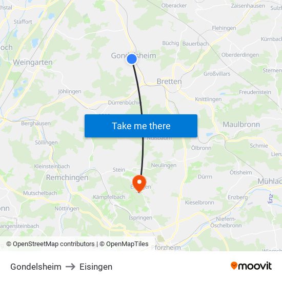 Gondelsheim to Eisingen map