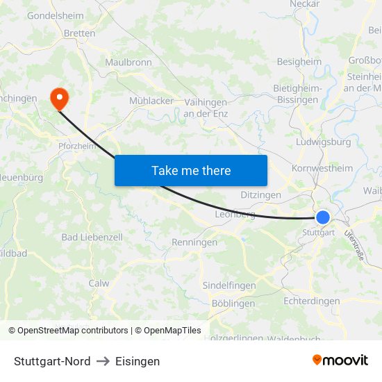 Stuttgart-Nord to Eisingen map