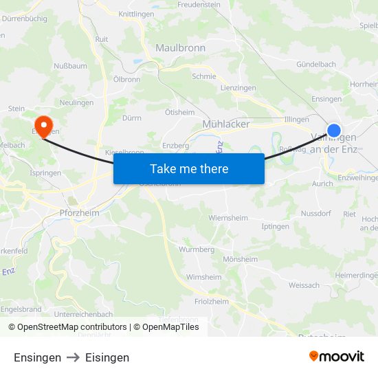 Ensingen to Eisingen map