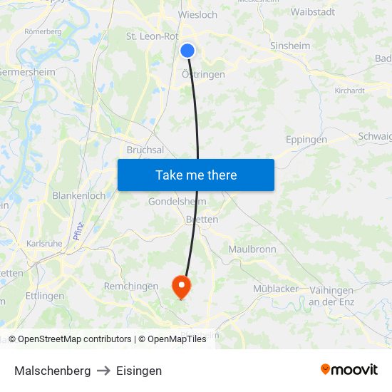 Malschenberg to Eisingen map