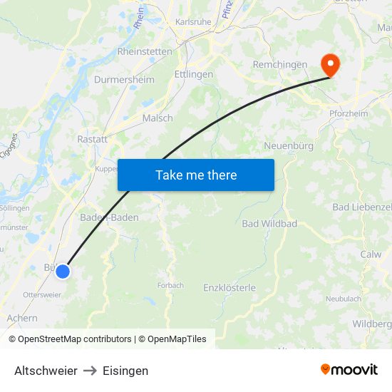 Altschweier to Eisingen map