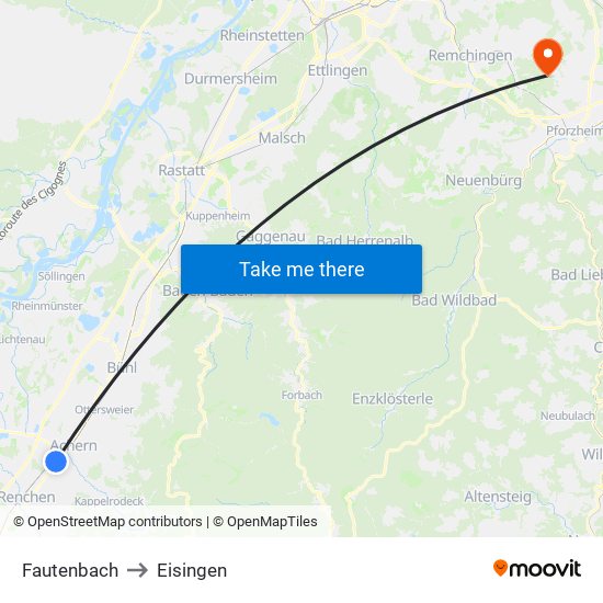Fautenbach to Eisingen map