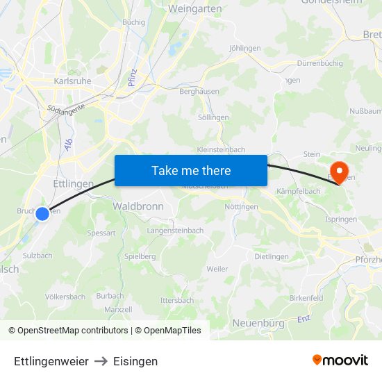 Ettlingenweier to Eisingen map
