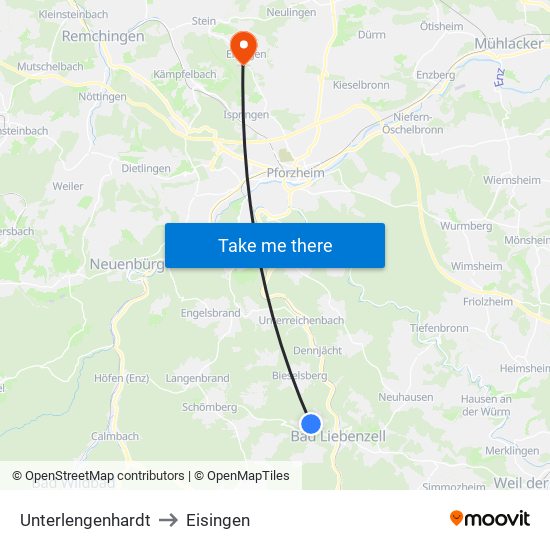 Unterlengenhardt to Eisingen map