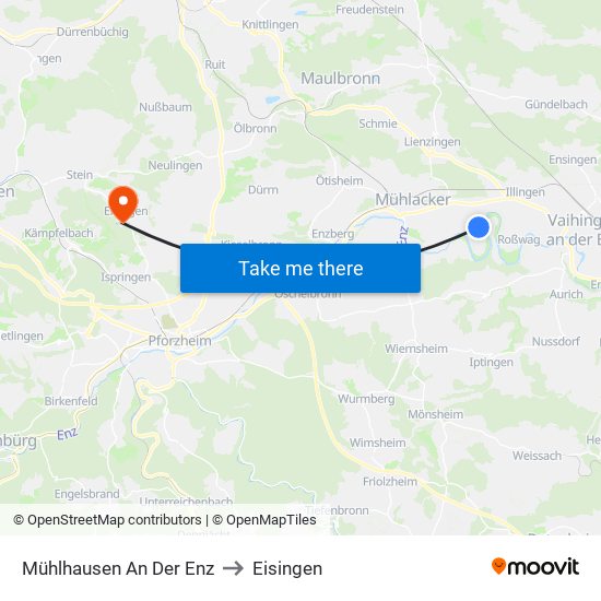 Mühlhausen An Der Enz to Eisingen map