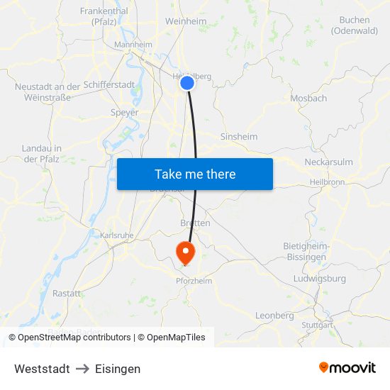 Weststadt to Eisingen map