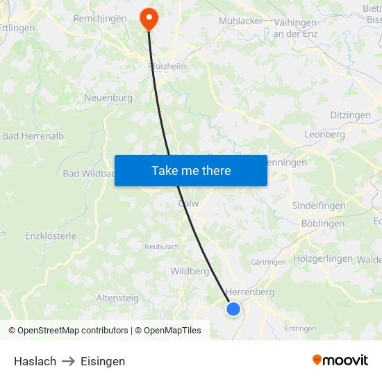 Haslach to Eisingen map