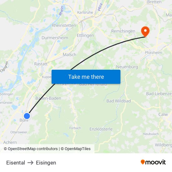 Eisental to Eisingen map