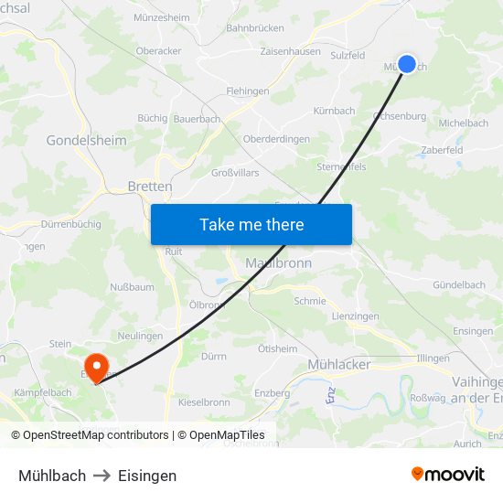 Mühlbach to Eisingen map