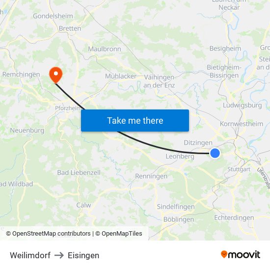 Weilimdorf to Eisingen map