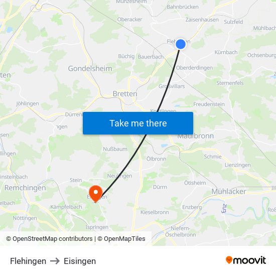Flehingen to Eisingen map