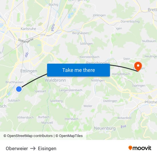 Oberweier to Eisingen map