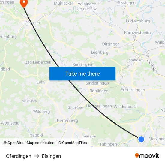 Oferdingen to Eisingen map