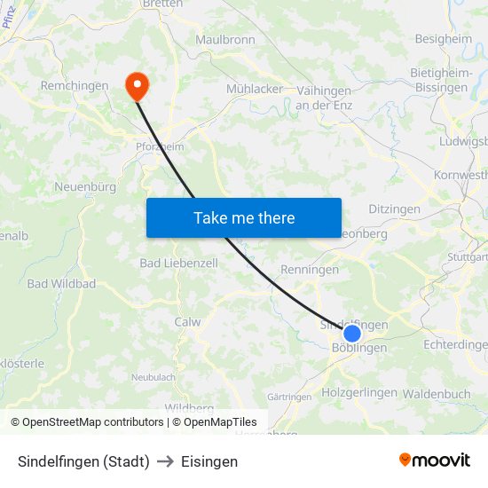 Sindelfingen (Stadt) to Eisingen map