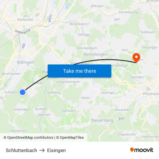 Schluttenbach to Eisingen map