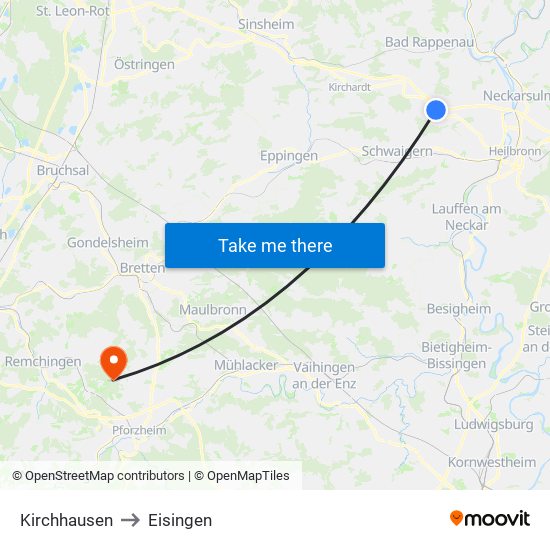 Kirchhausen to Eisingen map