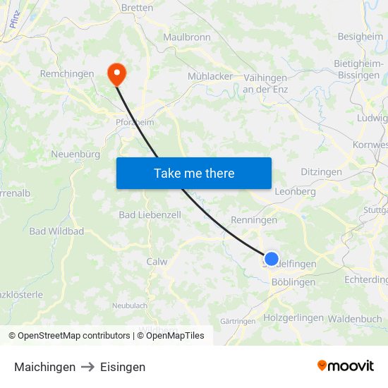 Maichingen to Eisingen map