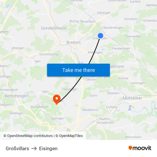 Großvillars to Eisingen map