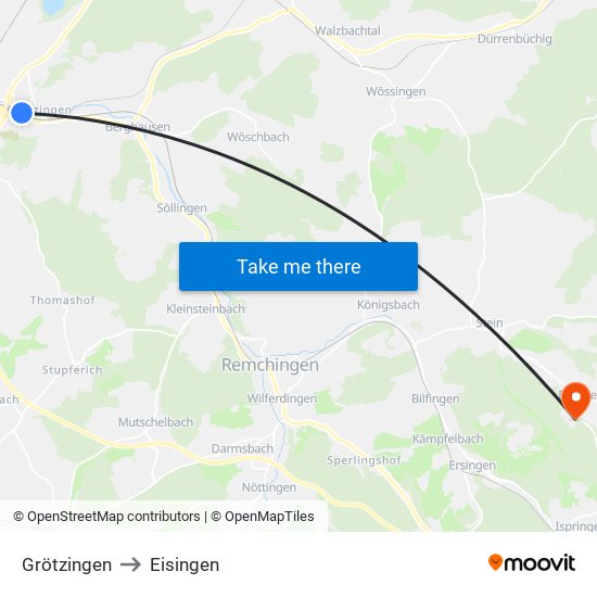 Grötzingen to Eisingen map