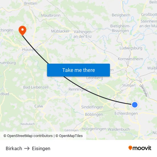 Birkach to Eisingen map