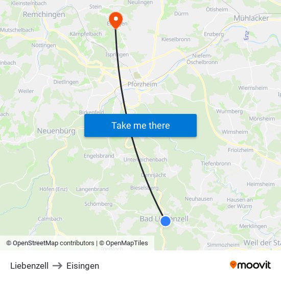 Liebenzell to Eisingen map