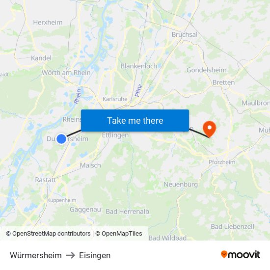 Würmersheim to Eisingen map