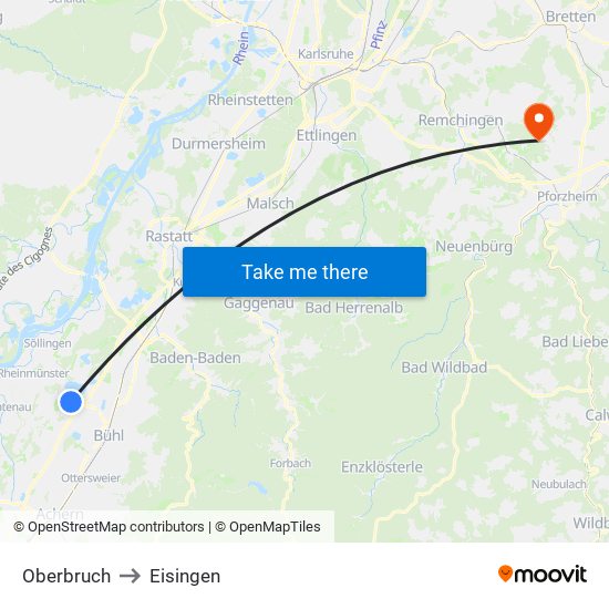 Oberbruch to Eisingen map